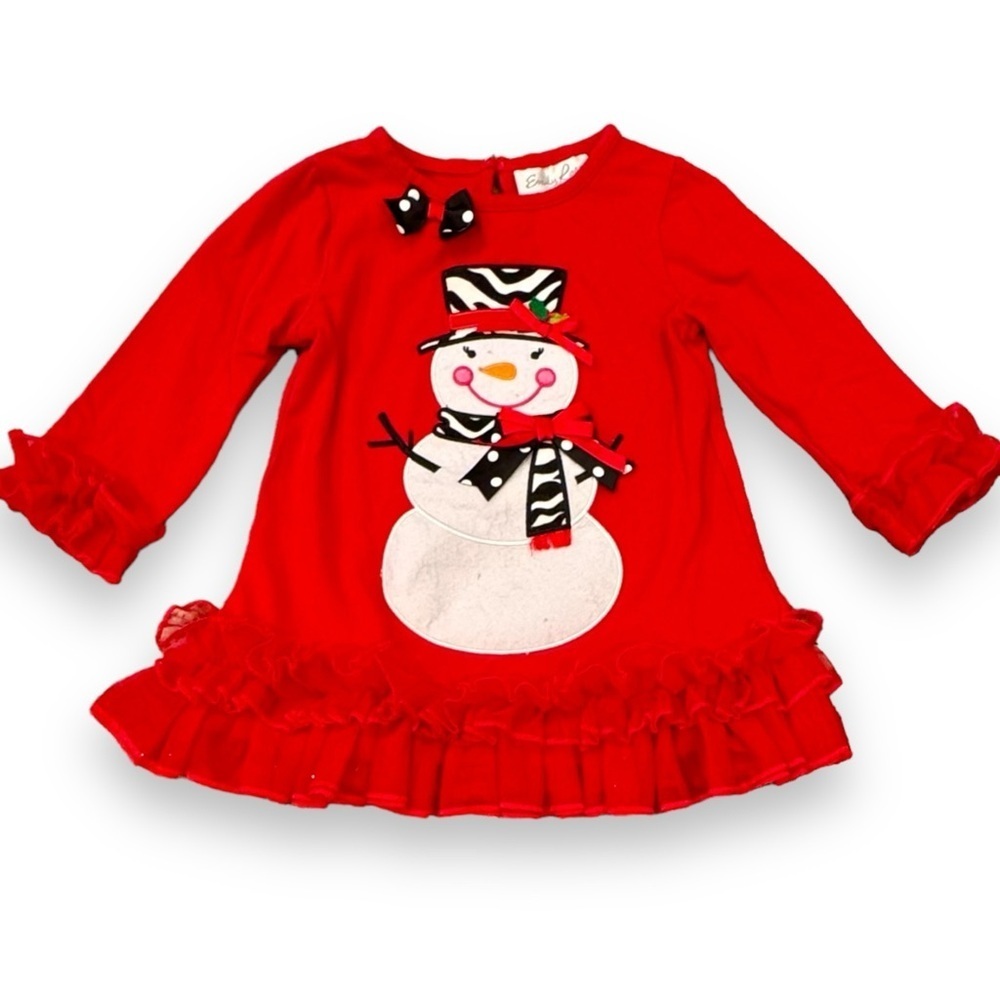 Emily Rose Size 2T Appliqué Winter Snowman Long Sleeve Ruffle Top/Tunic